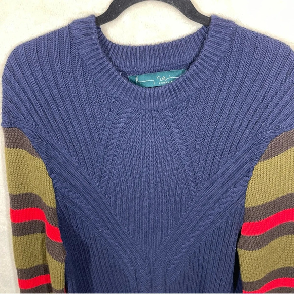 Perry Ellis Mens Merino Wool Blend Cable Knit Sweater pullover large striped - Picture 6 of 8